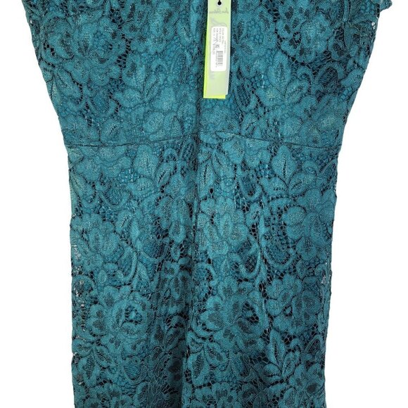 NWT Sam Edelman Women's Dark Green Asymmetrical Lace Short Sleeve Dress Size 12 - Picture 7 of 16